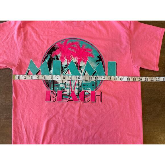 MIAMI BEACH Neon Pink Teal Graphic Tee T-Shirt Unisex size M - Picture 6 of 6